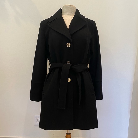 MiCHAEL Michael Kors Womens Black Coat w Gold Buttons / Belted / Size 12 - Picture 4 of 15